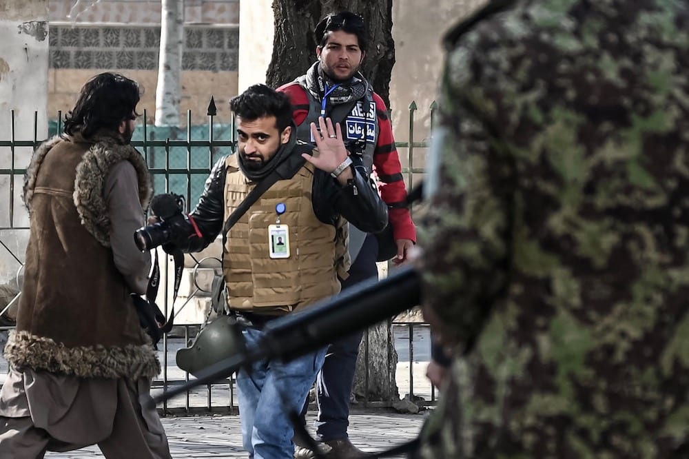 afghanistan journalist protest taliban fighters getty 1