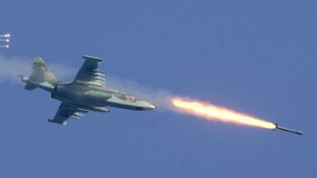 A Russian army Sukhoi Su 25 jet takes part in a joint military exercise with the Belarussian army in Domanovo