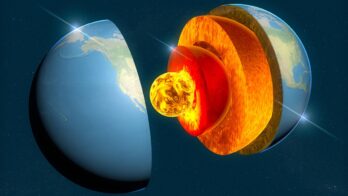 earth structure, division into layers, the earth's crust and core. 3d rendering