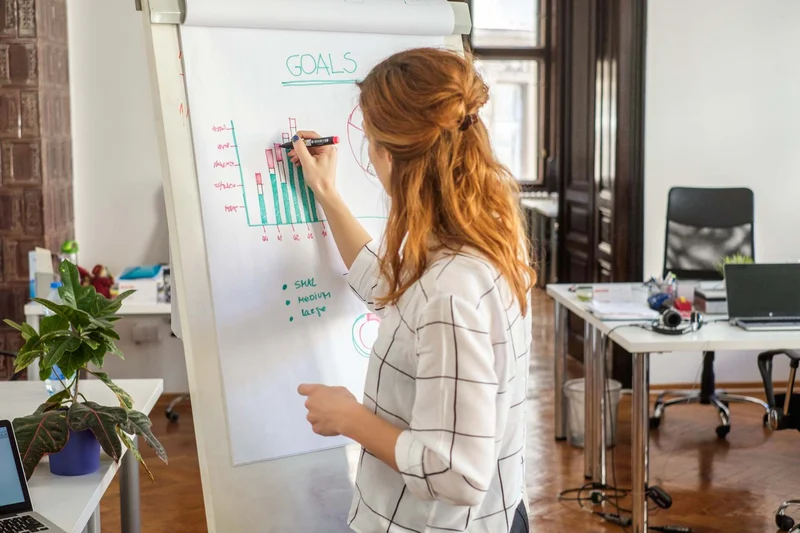 Woman Drawing Charts On White Board how to create a work plan